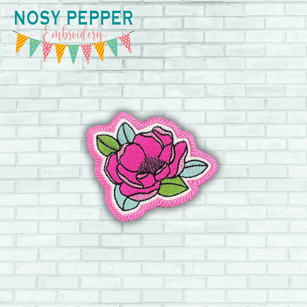 Peony patch machine embroidery design (2 sizes included) DIGITAL DOWNLOAD