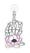Load image into Gallery viewer, Peony Skeleton shaker snap tab and eyelet fob machine embroidery file (single and multi files included) DIGITAL DOWNLOAD