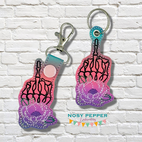 Peony Skeleton shaker snap tab and eyelet fob machine embroidery file (single and multi files included) DIGITAL DOWNLOAD