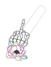 Load image into Gallery viewer, Peony Skeleton shaker snap tab and eyelet fob machine embroidery file (single and multi files included) DIGITAL DOWNLOAD