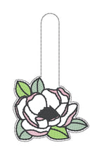 Load image into Gallery viewer, Peony snap tab and eyelet fob machine embroidery file (single and multi files included) DIGITAL DOWNLOAD