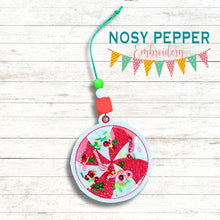 Load image into Gallery viewer, Peppermint shaker ornament/bookmark/bag tag machine embroidery file DIGITAL DOWNLOAD