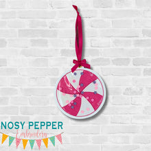Load image into Gallery viewer, Peppermint shaker ornament/bookmark/bag tag machine embroidery file DIGITAL DOWNLOAD