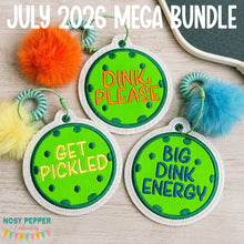 Load image into Gallery viewer, Pickleball appliqué bag tag set (3 designs included) machine embroidery design DIGITAL DOWNLOAD