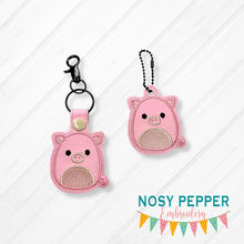 Load image into Gallery viewer, Squishy Pig snap tab and eyelet fob machine embroidery file (single and multi files included) DIGITAL DOWNLOAD