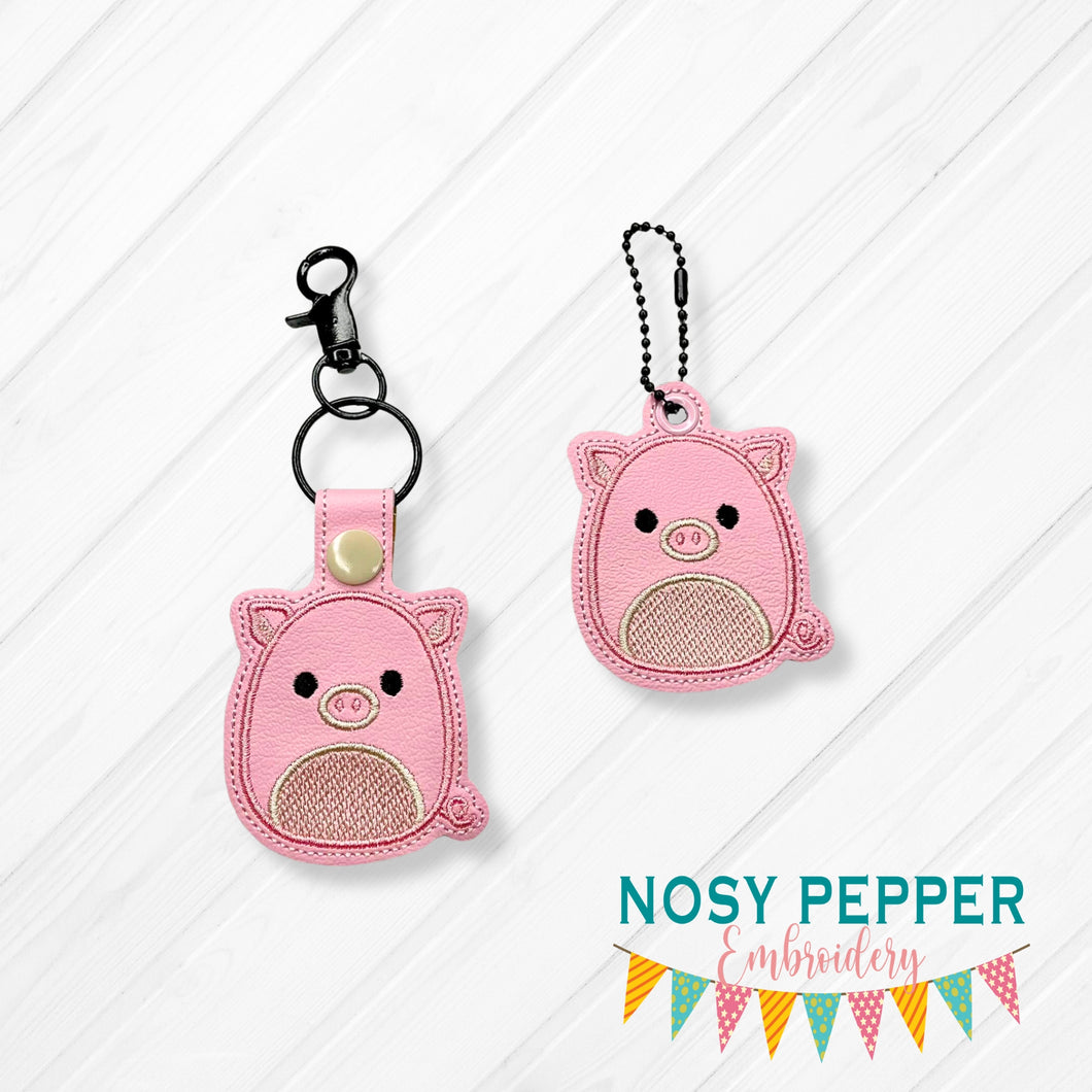 Squishy Pig snap tab and eyelet fob machine embroidery file (single and multi files included) DIGITAL DOWNLOAD