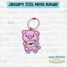 Load image into Gallery viewer, Love Piggy bag tag/ornament/bookmark machine embroidery design DIGITAL DOWNLOAD