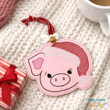 Load image into Gallery viewer, Piggy Santa Ornament 4x4 machine embroidery design DIGITAL DOWNLOAD