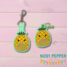 Load image into Gallery viewer, Pineapple squishy applique snap tab and eyelet fob (single and multi files included) machine embroidery file DIGITAL DOWNLOAD