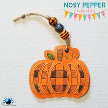 Load image into Gallery viewer, Plaid Pumpkin bookmark/bag tag/ornament machine embroidery file DIGITAL DOWNLOAD
