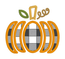 Load image into Gallery viewer, Plaid Pumpkin applique &amp; sketch fill versions included (5 sizes) machine embroidery design DIGITAL DOWNLOAD