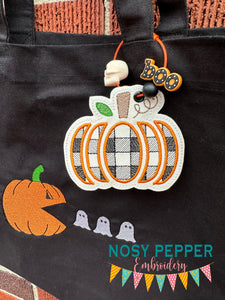 Plaid Pumpkin bookmark/bag tag/ornament machine embroidery file DIGITAL DOWNLOAD