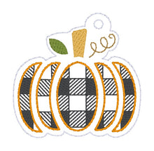 Load image into Gallery viewer, Plaid Pumpkin snap tab and eyelet fob machine embroidery file (single and multi files included) DIGITAL DOWNLOAD