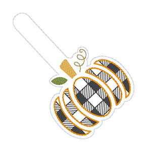 Plaid Pumpkin snap tab and eyelet fob machine embroidery file (single and multi files included) DIGITAL DOWNLOAD