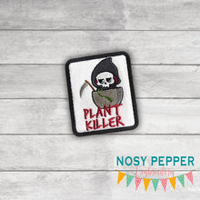 Load image into Gallery viewer, Plant Killer patch machine embroidery design (2 sizes included) DIGITAL DOWNLOAD