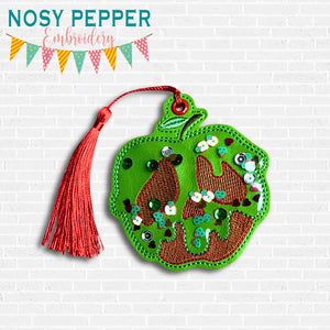 Poison Apple shaker bookmark/bag tag/ornament machine embroidery file DIGITAL DOWNLOAD