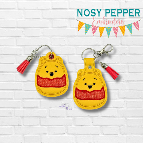 Portly Bear snap tab and eyelet fob applique machine embroidery file (single and multi files included) DIGITAL DOWNLOAD