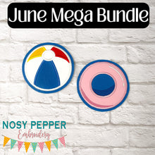 Load image into Gallery viewer, Beach Ball Pool applique coaster set of 2 designs June 2024 Mystery Bundle machine embroidery design DIGITAL DOWNLOAD
