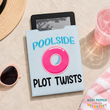 Load image into Gallery viewer, Pool Side Plot Twists applique reader sleeve (3 sizes included) machine embroidery design DIGITAL DOWNLOAD