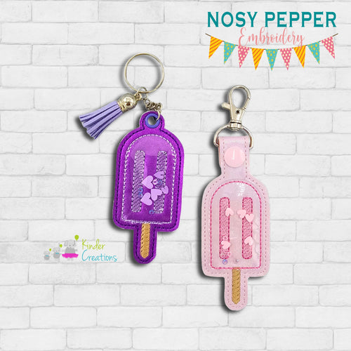 Popsicle shaker snap tab and eyelet fob machine embroidery file (single and multi files included) DIGITAL DOWNLOAD