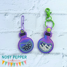 Load image into Gallery viewer, Potion shaker snap tab and eyelet fob machine embroidery file (single and multi files included) DIGITAL DOWNLOAD