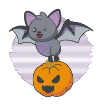 Load image into Gallery viewer, Pumpkin Bat machine embroidery design (4 sizes included) DIGITAL DOWNLOAD