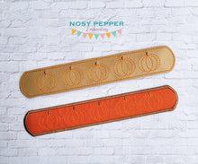 Load image into Gallery viewer, Pumpkin slap bracelet machine embroidery file 6x10 hoop (single and multi files, and fabric and vinyl styles included) DIGITAL DOWNLOAD