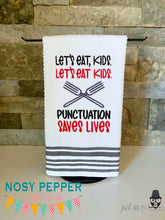 Load image into Gallery viewer, Punctuation Saves Lives machine embroidery design (4 sizes included) DIGITAL DOWNLOAD