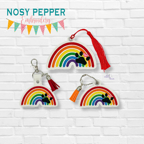 Rainbow Paw Set machine embroidery file (bookmark, snaptab and eyelet fob included with single and multi files) DIGITAL DOWNLOAD