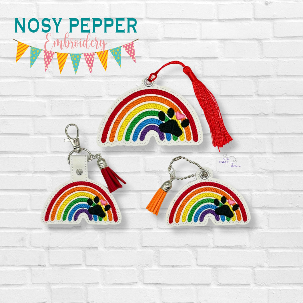 Rainbow Paw Set machine embroidery file (bookmark, snaptab and eyelet fob included with single and multi files) DIGITAL DOWNLOAD