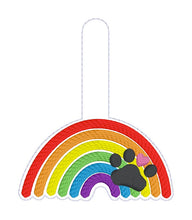 Load image into Gallery viewer, Rainbow Paw Set machine embroidery file (bookmark, snaptab and eyelet fob included with single and multi files) DIGITAL DOWNLOAD