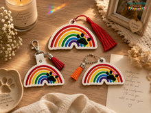 Load image into Gallery viewer, Rainbow Paw Set machine embroidery file (bookmark/bag tag/ornament, snaptab and eyelet fob included with single and multi files) DIGITAL DOWNLOAD