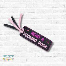 Load image into Gallery viewer, Read A F'n Book bookmark/bag tag/ornament machine embroidery design DIGITAL DOWNLOAD