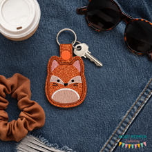 Load image into Gallery viewer, Fox Squishy snap tab and eyelet fob machine embroidery file (single and multi files included) DIGITAL DOWNLOAD