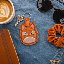 Load image into Gallery viewer, Fox Squishy snap tab and eyelet fob machine embroidery file (single and multi files included) DIGITAL DOWNLOAD