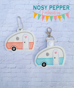 Retro Camper snap tab and eyelet fob machine embroidery file (single and multi files included) DIGITAL DOWNLOAD