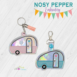 Retro Camper snap tab and eyelet fob machine embroidery file (single and multi files included) DIGITAL DOWNLOAD