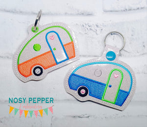 Retro Camper snap tab and eyelet fob machine embroidery file (single and multi files included) DIGITAL DOWNLOAD