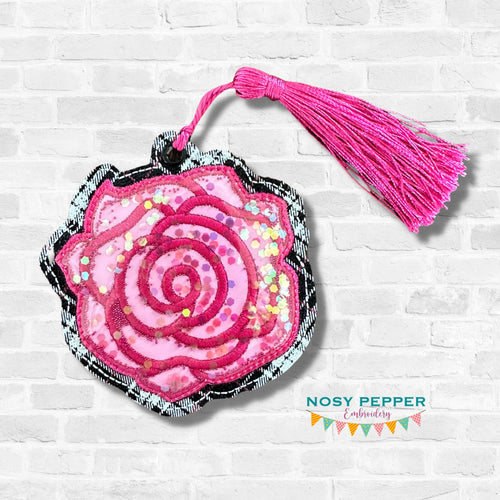 Rose applique shaker ornament/bookmark/bag tag machine embroidery file DIGITAL DOWNLOAD