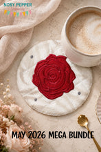 Load image into Gallery viewer, Rose applique envelope style Mug rug  machine embroidery design (5 sizes included) DIGITAL DOWNLOAD