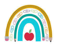 Load image into Gallery viewer, School Bow Set machine embroidery file (includes embroidery design in 5 sizes, bookmark, notebook covers in 2 designs and 4 sizes, and mug rug in 2 designs and 4 sizes) DIGITAL DOWNLOAD
