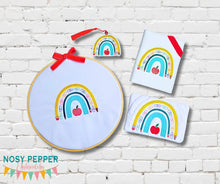 Load image into Gallery viewer, School Bow Set machine embroidery file (includes embroidery design in 5 sizes, bookmark, notebook covers in 2 designs and 4 sizes, and mug rug in 2 designs and 4 sizes) DIGITAL DOWNLOAD