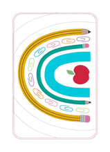 Load image into Gallery viewer, School Bow Set machine embroidery file (includes embroidery design in 5 sizes, bookmark, notebook covers in 2 designs and 4 sizes, and mug rug in 2 designs and 4 sizes) DIGITAL DOWNLOAD