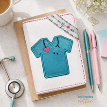 Load image into Gallery viewer, Scrub Top applique notebook cover machine embroidery design (2 sizes available) DIGITAL DOWNLOAD