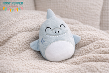 Load image into Gallery viewer, Shark stuffie (5 sizes included) machine embroidery design DIGITAL DOWNLOAD