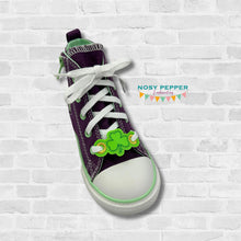Load image into Gallery viewer, Shamrock Shoe Charms machine embroidery design single and multi files (3 versions included) DIGITAL DOWNLOAD