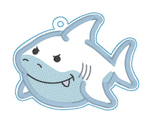 Load image into Gallery viewer, Grumpy Shark Applique bookmark machine embroidery file DIGITAL DOWNLOAD