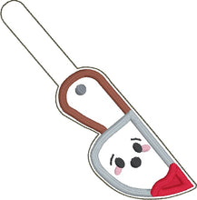 Load image into Gallery viewer, Shocked Knife applique snap tab and eyelet fob (single and multi files included) machine embroidery file