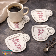 Load image into Gallery viewer, Shuh Da Fah Cup Coaster 4x4 machine embroidery design DIGITAL DOWNLOAD