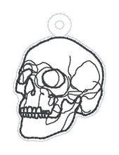 Load image into Gallery viewer, Simple Skull snap tab and eyelet fob machine embroidery file (single and multi files included) DIGITAL DOWNLOAD